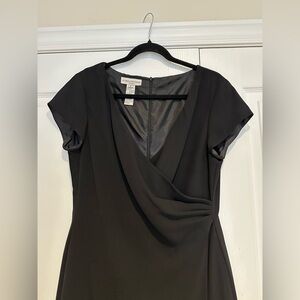Vintage Late 1990s Evan-Picone Elegant Ladies Black Wrap Midi Dress